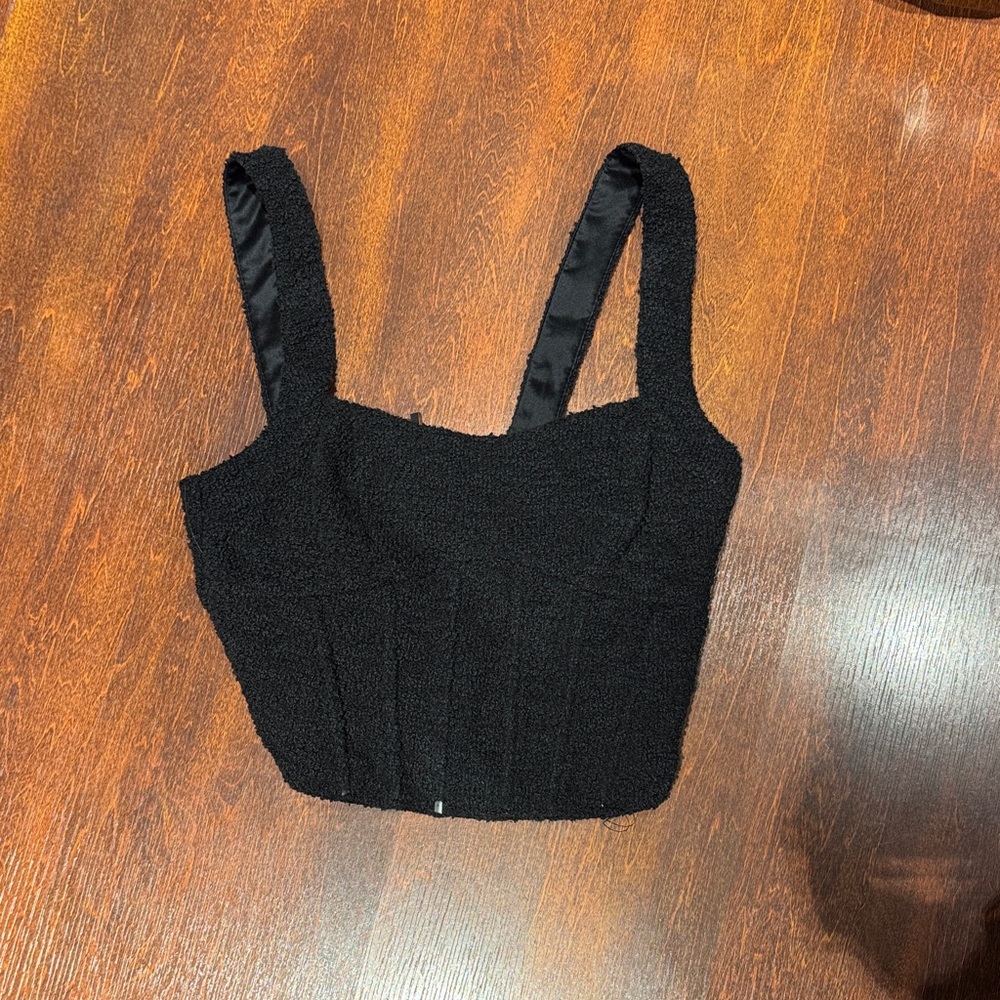 H&M Black Textured Crop Tank Top